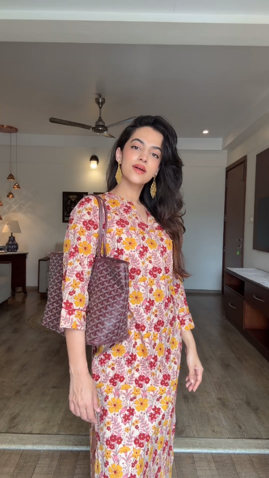 Maroon & Yellow Floral Premium Cotton Co-ord Set Product Code : D134MARYELFLORAL