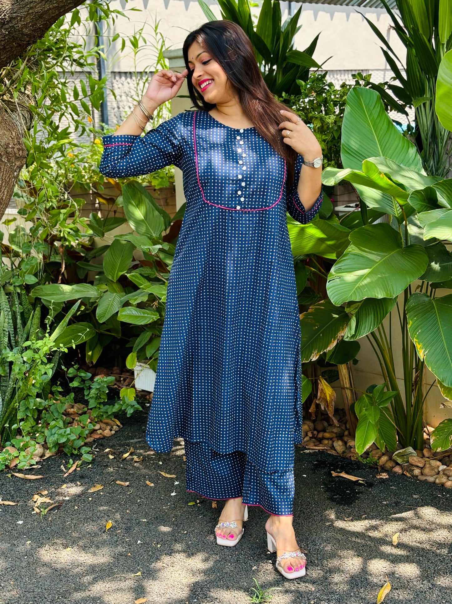 Small Navy Blue Polka Dots Cotton Co-ord Set