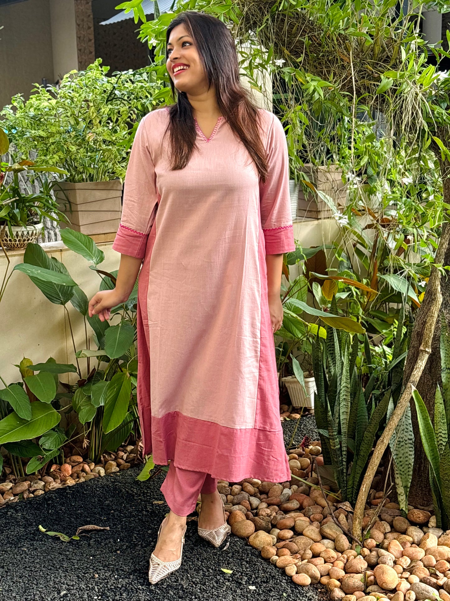 Light and Dark Peach Plain Cotton Co-ord Set