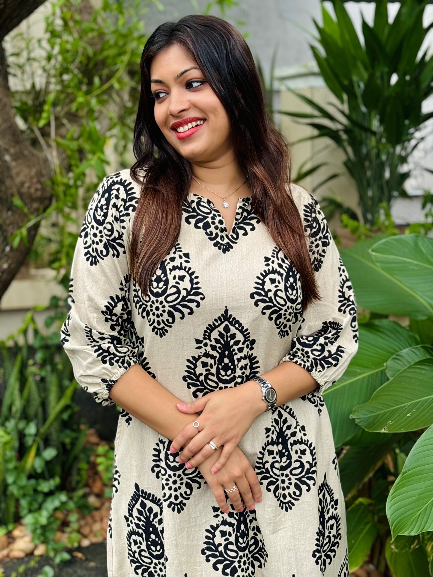 Beige and Black Floral Co-ord Set