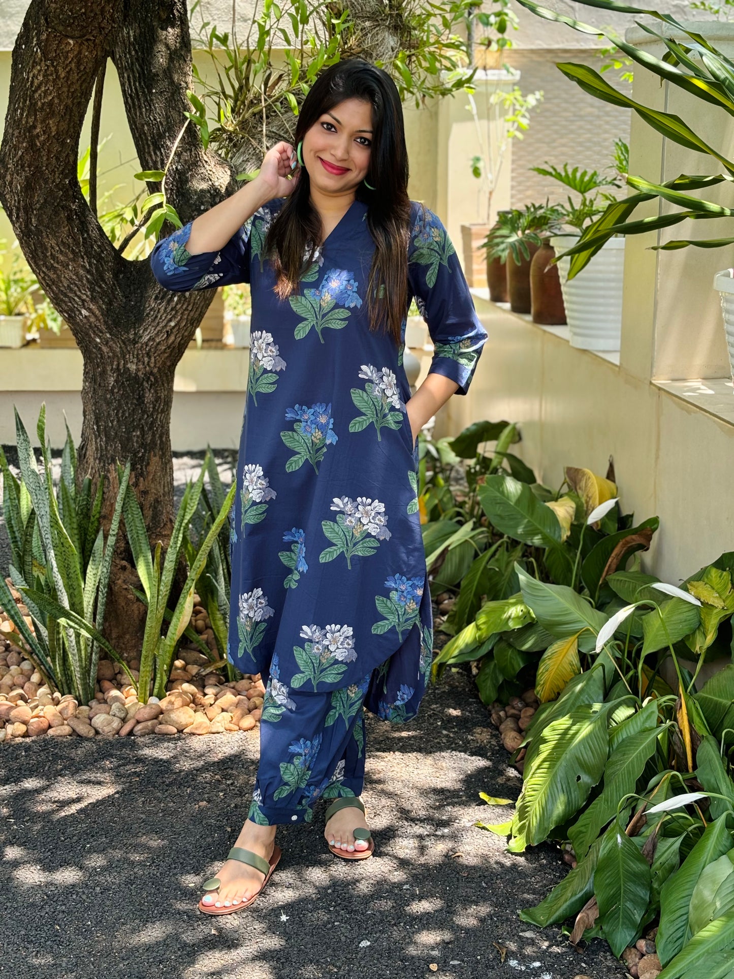 Afghani Navy Blue Floral Cotton Co-ord Set