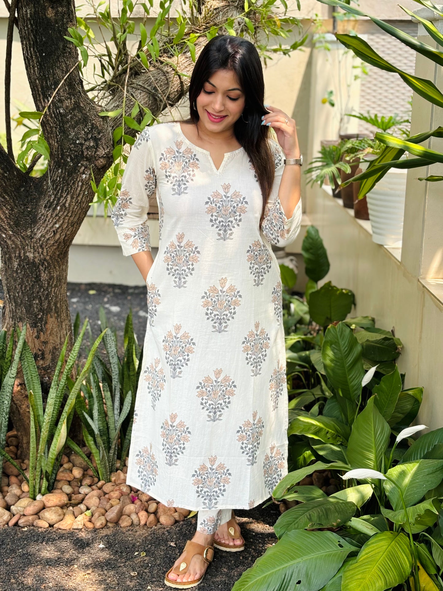 Office co-ord Peach Floral Cotton Co-ord Set Product Code : D126PEACH