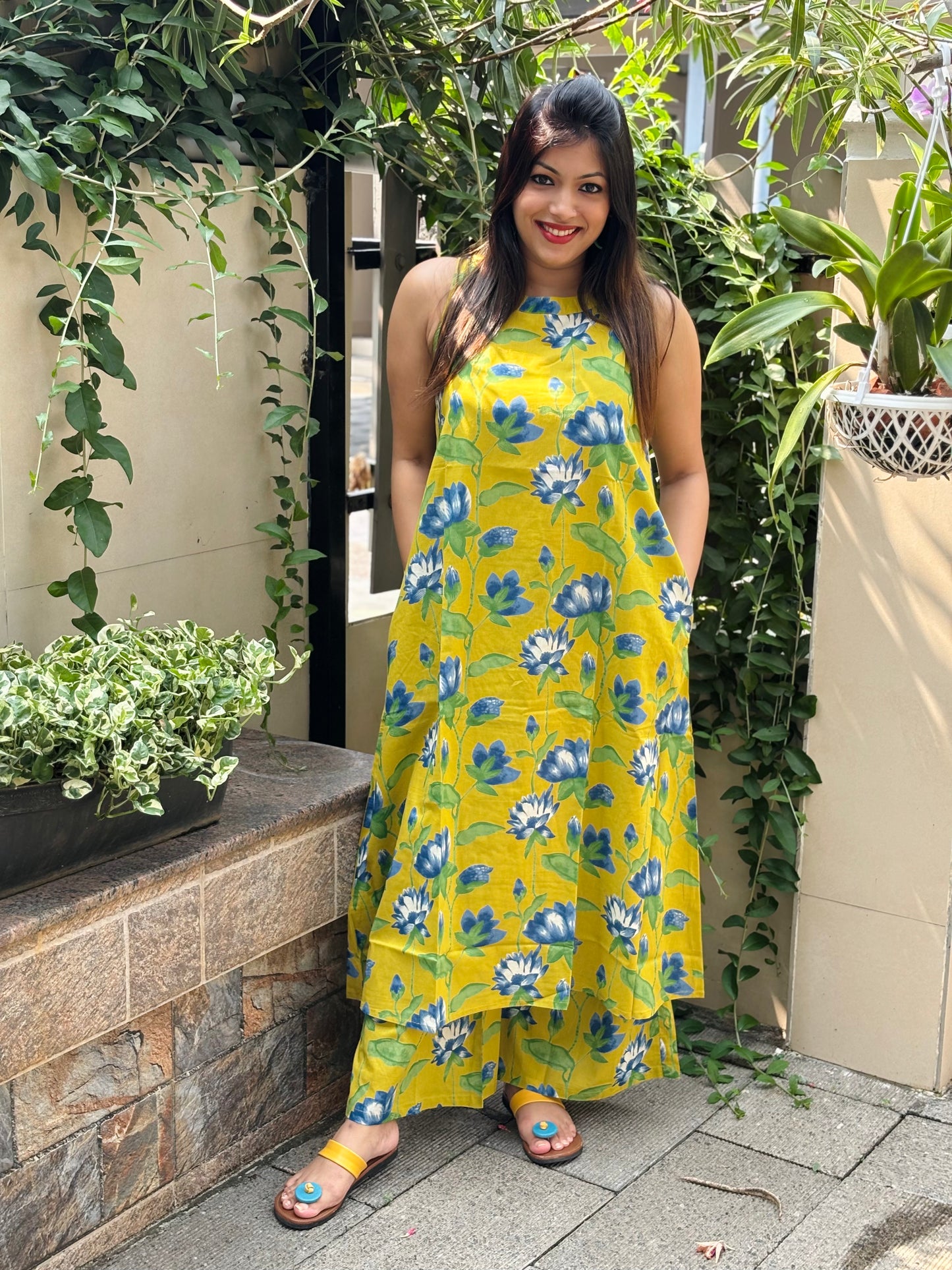 Sleeveless Sunshine Yellow Floral Co-ord Set