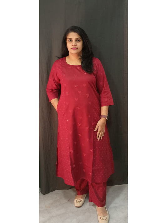 Maroon Hearts Cotton Co-ord Set