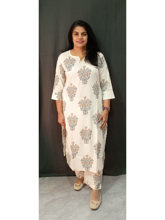 Office co-ord Peach Floral Cotton Co-ord Set