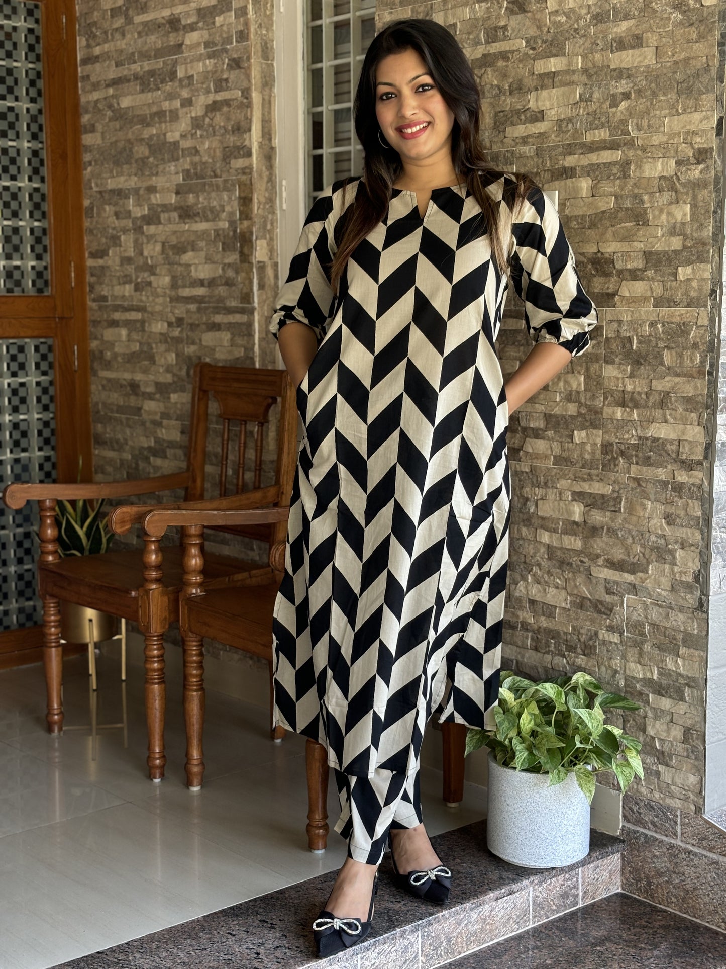 Abstract Black Print Cotton Co-ord Set