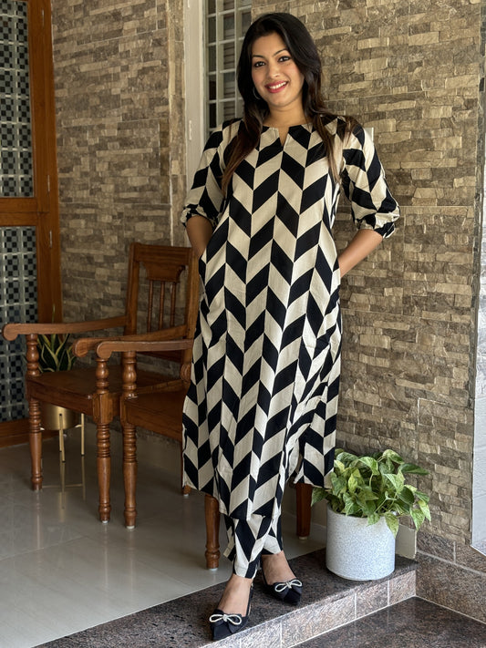 Abstract Black Print Cotton Co-ord Set