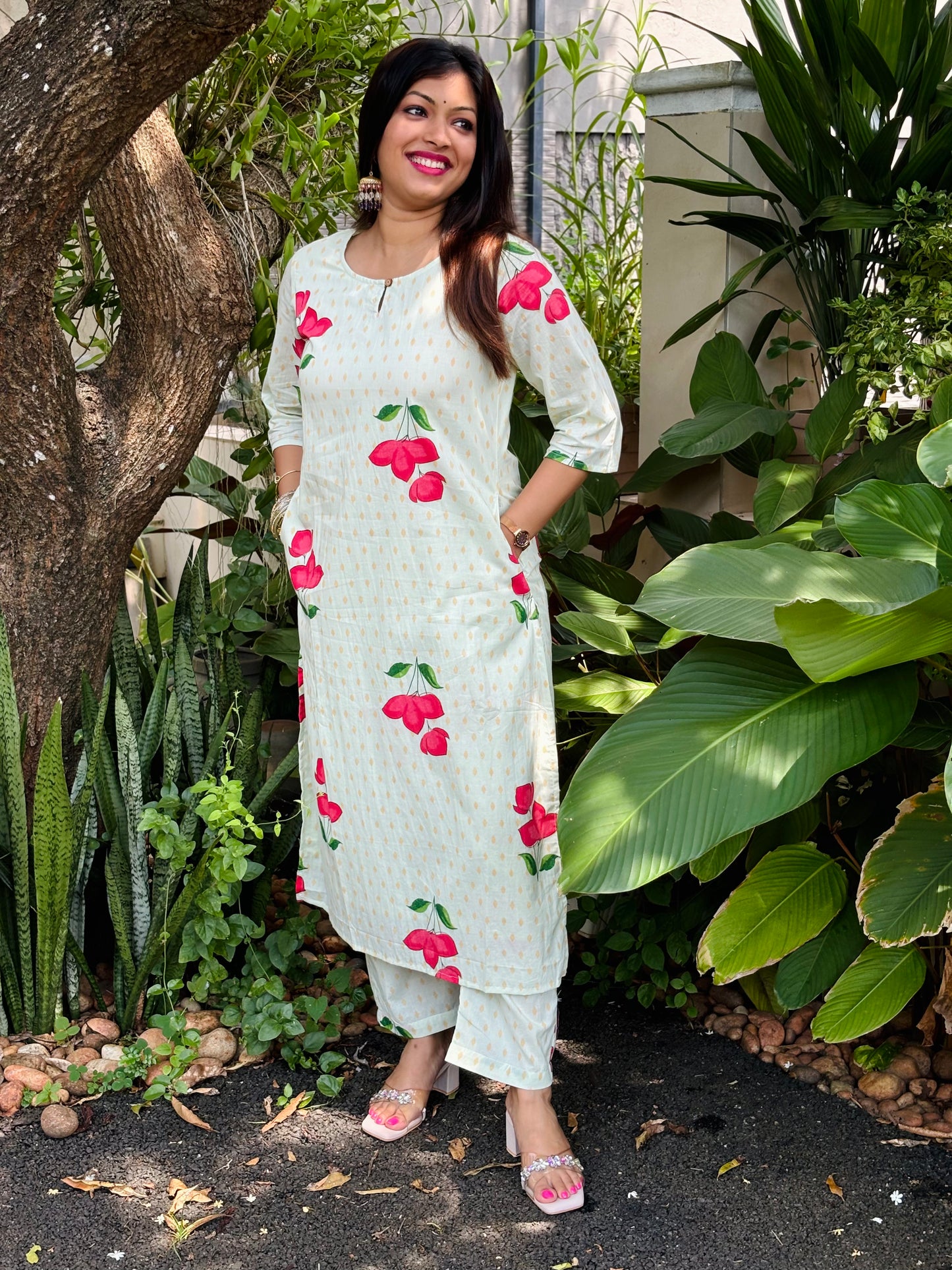 Light Pista Green Floral Cotton Co-ord Set