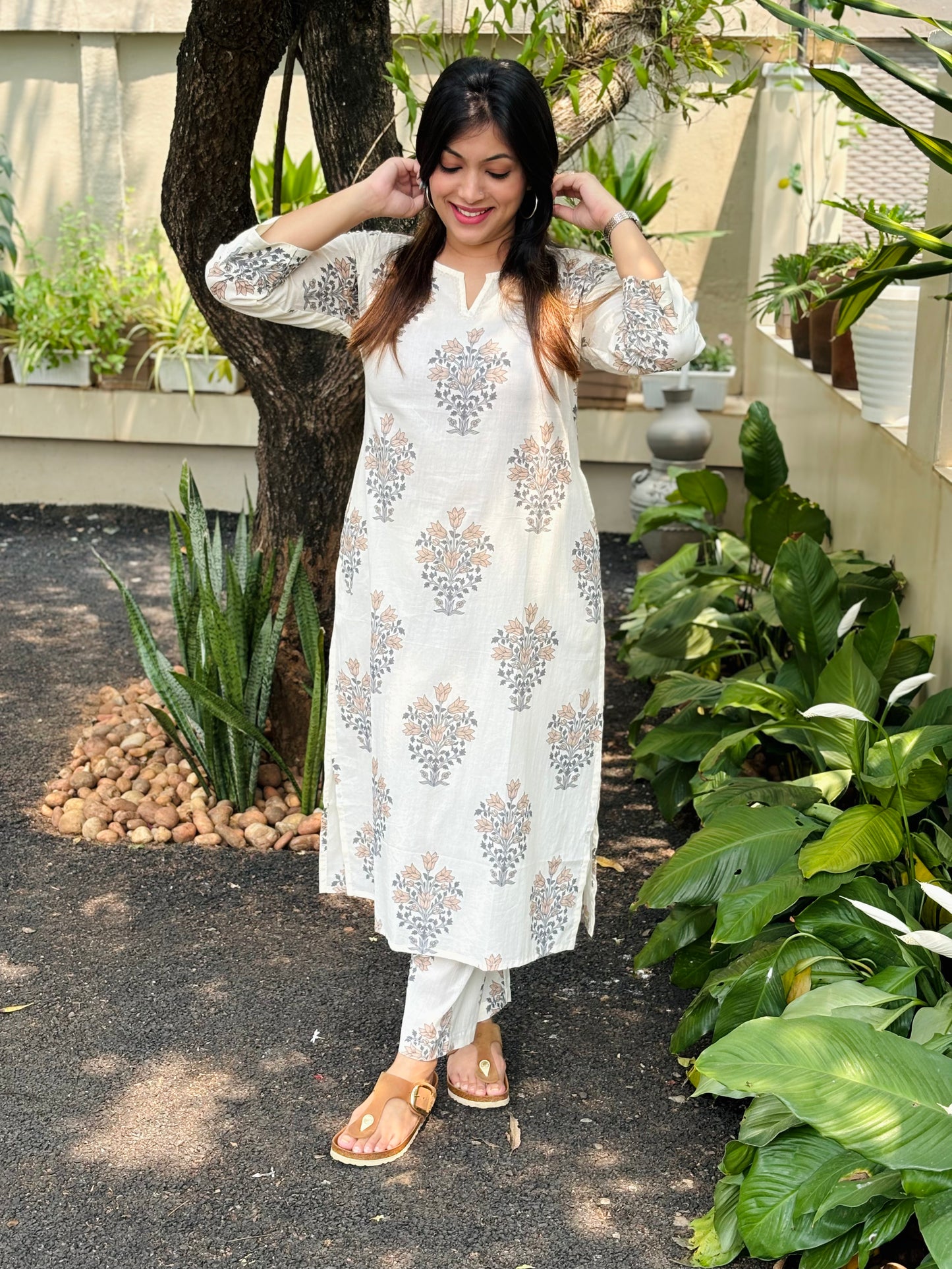 Office co-ord Peach Floral Cotton Co-ord Set Product Code : D126PEACH