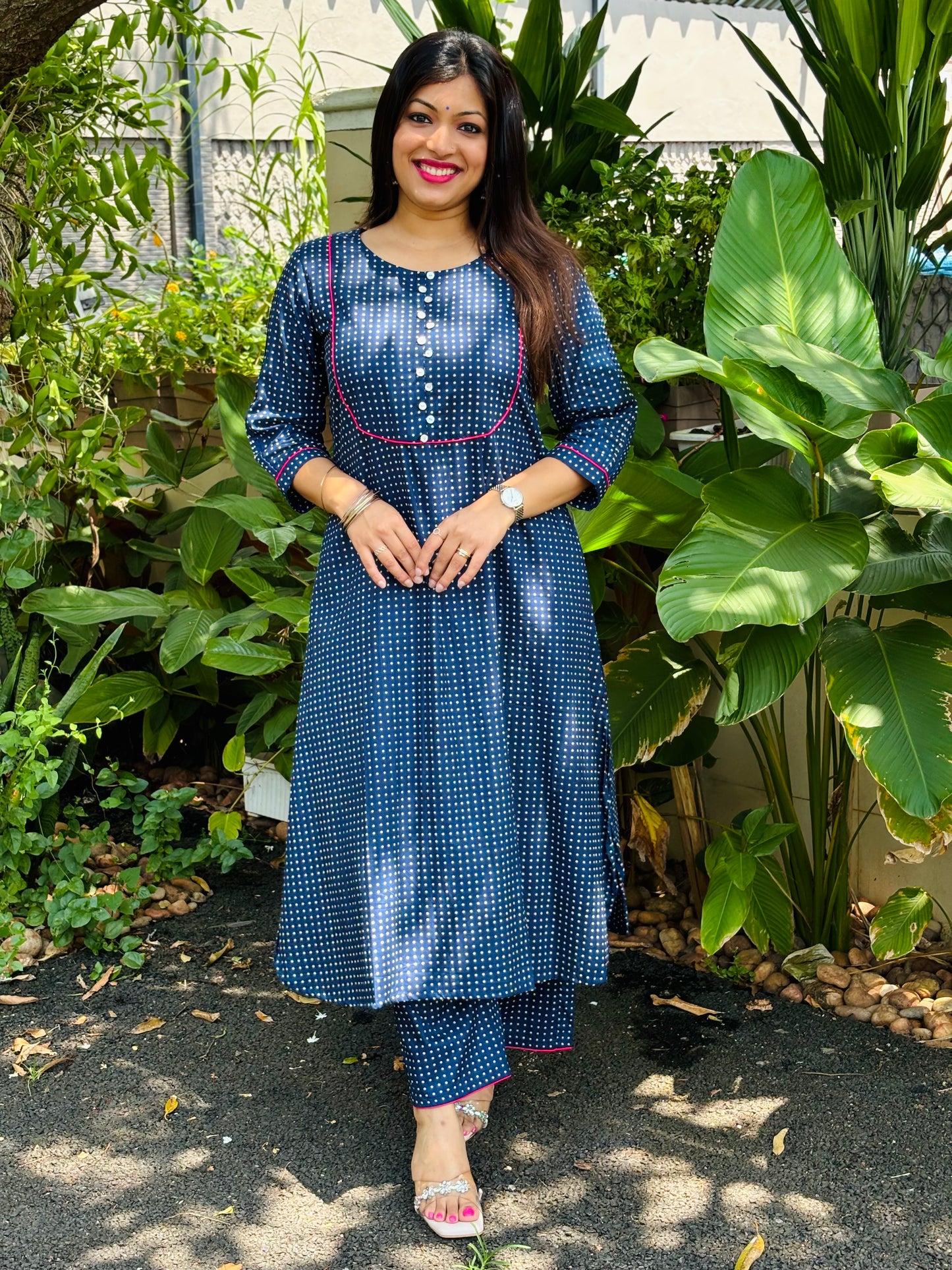 Small Navy Blue Polka Dots Cotton Co-ord Set