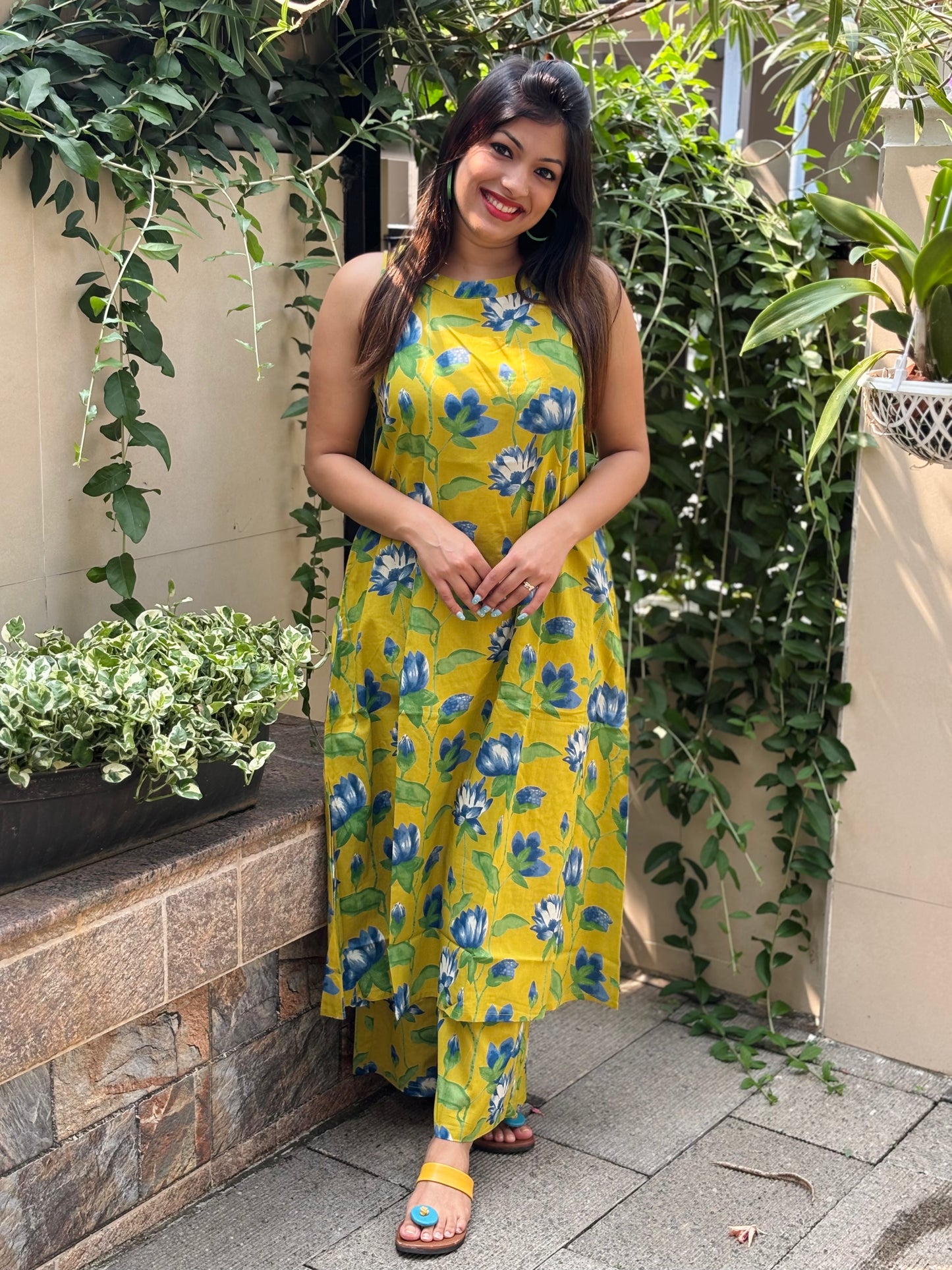 Sleeveless Sunshine Yellow Floral Co-ord Set