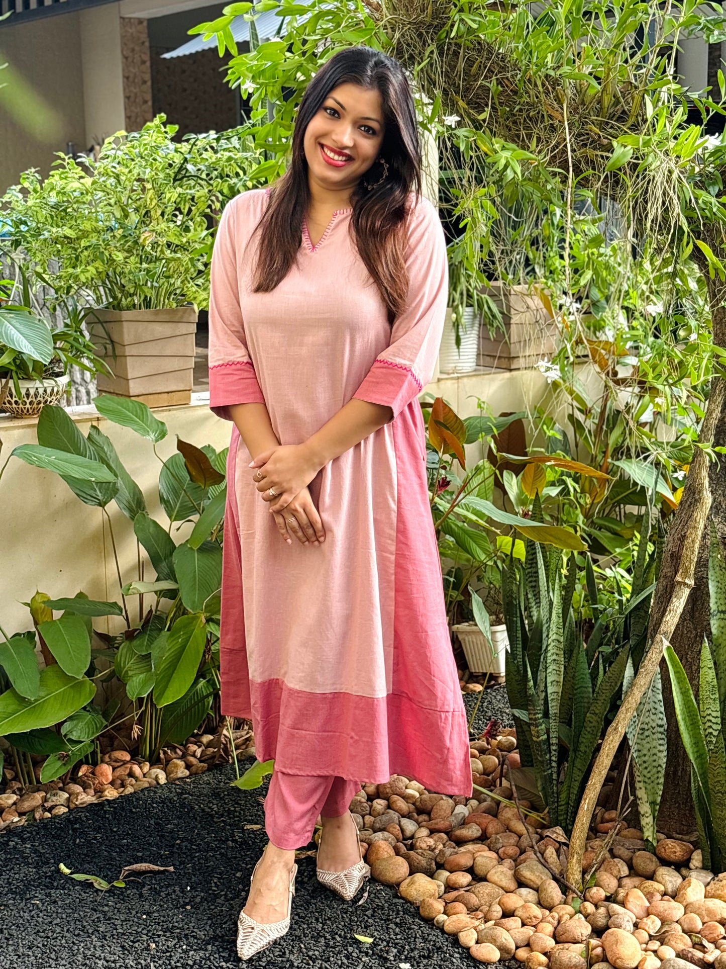 Light and Dark Peach Plain Cotton Co-ord Set