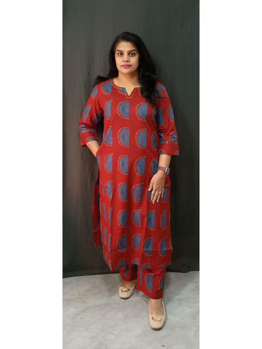 Maroon Ajrakh Moon Print Cotton Co-ord Set